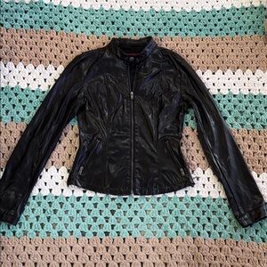 Tripp NYC Black Soft Leather Fitted Jacket Biker Moto Goth Punk Womans sz Small